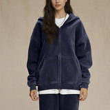 Talakeno Mens Womens Fleece Hoodies Sweatshirt Double Zip Up Oversized Acid Wash Hoodies Winter Vintage Cotton Sweatshirt(Navy-Blue,S)