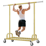 Raybee Heavy Duty Clothes Rack, Gold Clothing Racks for Hanging Heavy Clothes 200+, Rolling Clothing Rack Load 530 LBS, Extendable & Adjustable with Wheels, Gold