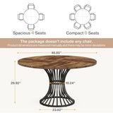 Round Conference Table for 4-6, 47-Inch Conference Room Table with Thickened Tabletop and Metal Base, Rustic Brown