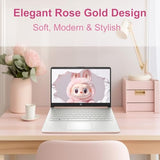 HP 14″Rose Gold Lightweight Laptop, with Office 365 & Copilot AI, Intel Processor, 4GB RAM Memory