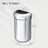 Urban 16 Gallon Semi-Round Open Top Waste Bin, Stainless Steel Half Round Commercial Trash Can for Indoor and Outdoor