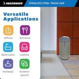 Sandbaggy 12 Gallon Stainless Steel Trash Can with Lid - Fingerprint-Proof, Smudge-Resistant - Commercial Trash Bin for Offices, Kitchens, Bathrooms