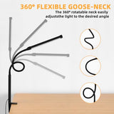 LED Desk Lamp with Clamp, Eye-Caring Clip on Lights for Home Office, 3 Modes 10 Brightness, Long Flexible Goose-Neck, Black