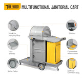 Janitorial Cart on Wheels, 3 Shelf Commercial Cleaning Cart with Key Locking-Cabinet