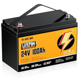 Rvpozwer 24V 100Ah LiFePO4 Battery, Built-in 100A BMS, 2560Wh Deep Cycle