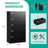 Horizontal Metal Filing Cabinets,Large Locked Wide Five Drawer File Cabinets for Office Home