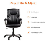 Amazon Basics Executive High Back Office Chair, Adjustable Height, Tilt, Swivel, Padded Seat, Bonded Leather