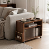 Black Walnut Side Table with Storage, Narrow End Table with Magazine Rack | Premium black walnut wood