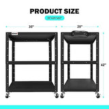 3-Layer Utility Steel AV Cart with Wheels Power Strip, 35" x 25" x 24"-42" Height Adjustable Rolling Projector Cart