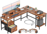 Furologee 66” L Shaped Desk with Power Outlet, Reversible Home Office Desk