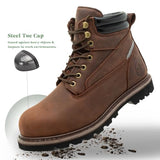 TOUGHSTEPS Steel Toe Work Boots for Men Non Slip Comfortable 6" Leather Rubber Safety Industrial & Construction Workboots 11.5 Brown