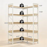 GTPLAYER 5-Tier Corner Bookshelf, L-Shaped Metal Frame Shelf with Tall 14" Shelves, Plant Stand and Storage Rack for Small Spaces, Living Room and Home Office, Light Oak