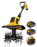 DEGGE Tiller, Cordless Tiller Cultivator with 48 Steel Tines, 9 inch Tilling Width and 6.7 inch Depth, 2 x 3.0Ah 21V Batteries & Charger, Gardening Tools