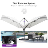 PURPLE LEAF 9.8' X 9.8' Patio Umbrella with Base Outdoor Cantilever Swivel Square Umbrella with Tilt Aluminum Offset Umbrella, White