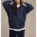 Talakeno Mens Womens Fleece Hoodies Sweatshirt Double Zip Up Oversized Acid Wash Hoodies Winter Vintage Cotton Sweatshirt(Navy-Blue,S)
