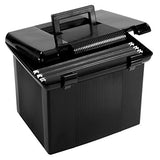 Pendaflex Portable File Box with File Rails, Simple Document Storage, File Bin for Home and Office, Hinged Lid with Double Latch Closure, Black