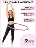 Phobby Weighted Exercise Hoop for Adults, 2.2lb Detachable Fitness Hoop, Adjustable Hoops with Jump Rope, Tape Measure and Carry Bag (Pink Grey)