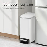 Cesun Small Bathroom Trash Can with Lid Soft Close, Step Pedal, 6 Liter / 1.6 Gallon Stainless Steel Slim Garbage Can (White)