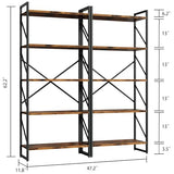 Shintenchi 5 Tiers Bookshelf, Classically Tall Bookcase Shelf, Industrial Book Rack, Modern Book Holder, Books/Movies-Rustic Brown