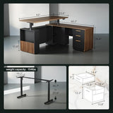 ModernMate 63" Standing Desk with File Cabinet, Privacy Panel, AC/USB, 1.18" Desktop