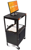 Line Leader AV Cart w/Locking Cabinet, Black Metal Utility Cart with Storage Shelf - Height Adjustable (Black, 24in x 18in)