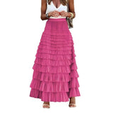 Mincib Womens Long Tulle Skirt A Line Ruffle Tiered Layered Skirts High Waisted Flowy Fairy Maxi Skirts Valentine's Day Gifts Outfit(Hot Pink,M)