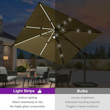 PURPLE LEAF 10 Feet Patio Umbrella with Base Outdoor Cantilever Solar Powered LED Swivel Square Umbrella, Beige
