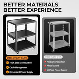 Auto Dynasty Height Adjustable AV Presentation Cart with Power Strip, 42" x 35" Rolling Storage AV Carts, 2 USB Ports