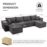 135.4" Modular Boneless Couch, Sectional Couches for Living Room, Darkgrey