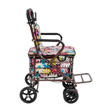 Heavy Duty Foldable Shopping Cart with Seat Shopping Carts for Seniors with Double Brake & Footrest