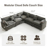 111.4" V-Shaped 5-Seat Sectional Cloud Couch, Chenille Soft Set, Grey