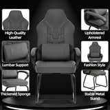 Newnno Leather Office Guest Chair No Wheels High Back Computer Reception Chairs