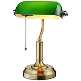 Green Glass Bankers Desk Lamp, Antique Desk Lamps with Brass Base, Traditional Library Lamp