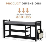 Homaxy 2-Tier Shoe Rack Bench with Side Holder, 39.4 in Bamboo Entryway Bench, Shoe Rack Organizer with Cushion for Front Entrance, Hallway Living Room Bedroom, Black and Dark Grey
