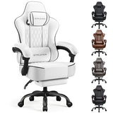 GTPLAYER Big and Tall Gaming Chair with Footrest, Ergonomic Office Desk Chair with 4.4in Thick Cushion and Wide Wingless Seat, Comfortable Leather Computer Chair, Predator Series, White