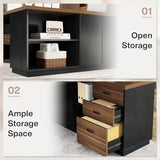 78" L-Shaped Executive Desk, Large Modern Office Desk with Drawers and File Cabinet, Business Furniture (Light Walnut + Black)