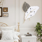 Anmotpe 18x27 inch Large Modern Feather Leaf Shape Wall Clock for Living Room Decor, White Unique Silent Decorative Art Clock for Home Bedroom Office Dining Kitchen