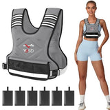 VBSD Adjustable Weighted Vest for Women Men 4-10LB Vest with 6 Ironsand Weights Body Weight Vest with Reflective Strip, Grey