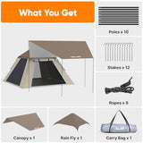 Golabs 3 Person Camping Tent w/ 9.5x8.5 ft Canopy, 3-Minute Setup by Pre-Attached Pole, PU1500mm Waterproof, 4 Side Mesh Tent Top & Door & Ventilation, Portable Family Tent w/Carry Bag & Pocket & Hook