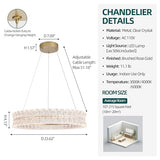BESTWEST Modern LED Crystal Chandelier for Dining Room, 23.6" Round K9 Crystal Gold Chandelier, 3 Color Dimmable Light Fixture with Remote, Adjustable Height for Living Room Bedroom Entryway