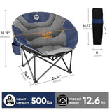Northroad XXL Camping Moon Chair,Oversized Round Chair,Folding Padded Saucer w/Side Pocket,500lbs Capacity for Outdoor Hiking Fishing Picnic Lawn,Blue&Grey