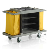 3-Shelf Multifunctional Housekeeping Cart - Commercial Hotel Cart with 2 Vinyl Bags, 8 Top Compartments