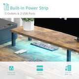 Gaming Desks with Led Lights and Power Outlets, 55 Inch with Shelves Monitor Stand, Rustic Brown