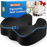BlissTrends Seat Cushion,Thick Memory Foam Cushions for Office Chair, Car Seat, Airplane, Relieving Pressure Tailbone 4.7in Thick Black