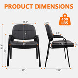 Big Tall 400 lbs Waiting Room Chair with Padded Arms, Leather Office Guest Chairs No Wheels