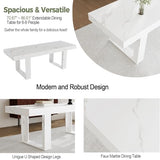 STHOUYN White Marble Extendable Dining Room Table for 8 10, 70.9" (86.6") x 31.5", Rectangle Dinner Table for 6-10,