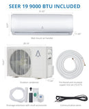 Zstar 9,000 Btus Mini Split AC, 19 SEER2 Wall Mounted AC with Heat Pump & Installation Kits, Ductless Inverter Split-System Air Conditioners Cools up to 450 Sq.Ft, WIFI and Remote Control, 115V
