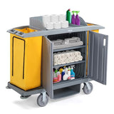 Multifunctional Locking Hotel Cart, Commercial Traditional Cleaning Janitorial Room Service Housekeeping Cart