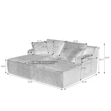 KEIKI Compressible Double Chaise Lounge with Cupholders, Cozy Corduroy Sleeper Loveseat for Bedroom or Reading Nook, Boneless Chaise Lounge Indoor with Supportive Spring Cushions, No Assembly