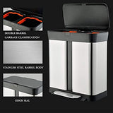 Outdoor Trash Cans Bins 2 Bin Foot Pedal Trash Can with Lid Stainless Steel Trash Bin